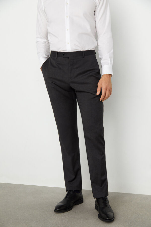 Cortefiel Tailored fit plain trousers Dark grey
