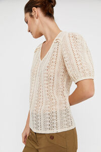 Cortefiel Box pleat lace top Ivory