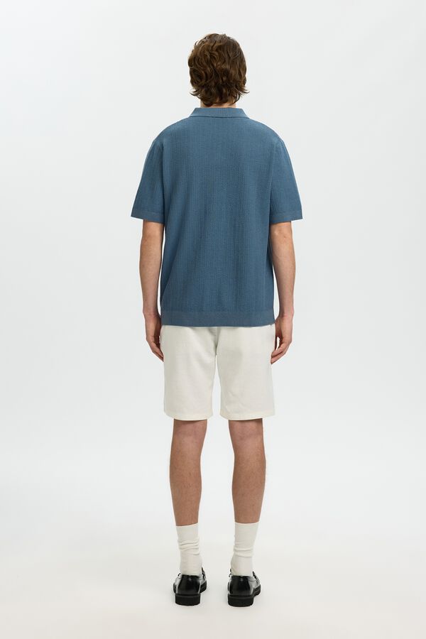 Selected Polo de malha com gola aberta Azul