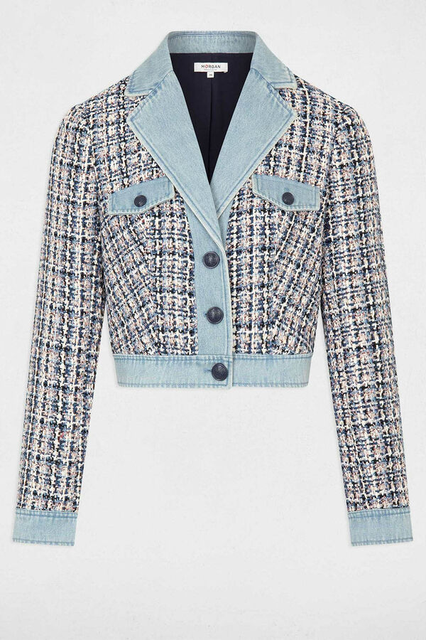 Cortefiel Straight tweed jacket with denim details Multicolour