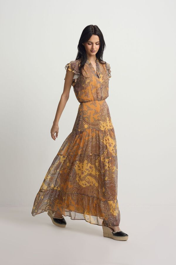 Silbon Vestido midi evas&eacute; estampado Laranja