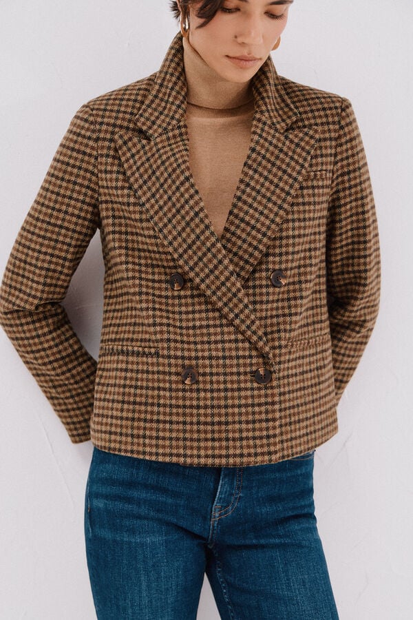 Cortefiel Cropped blazer Printed brown