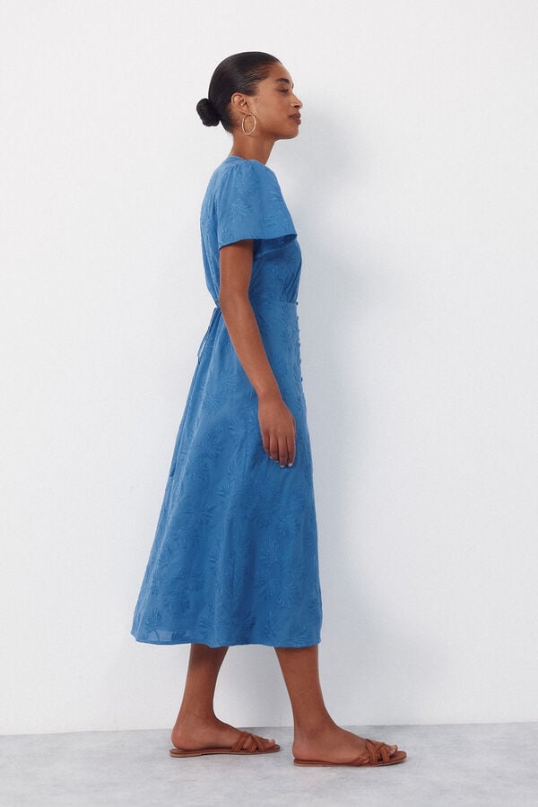 Cortefiel Embroidered dress Blue