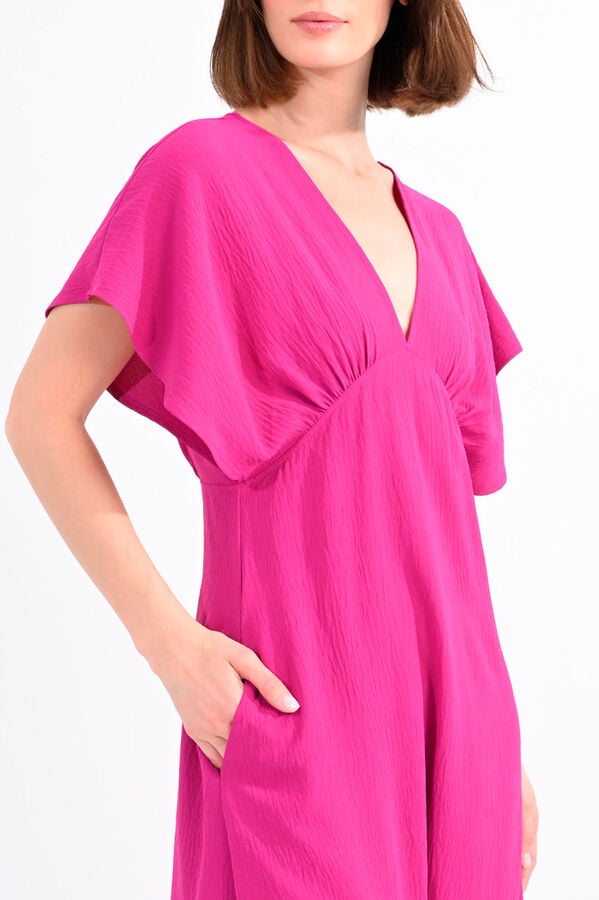 Cortefiel Long dress with short butterfly sleeves Fuchsia