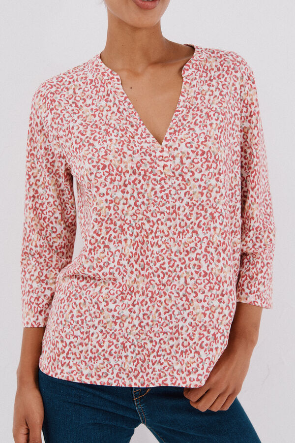 Cortefiel Basic mandarin neckline -shirt Printed red