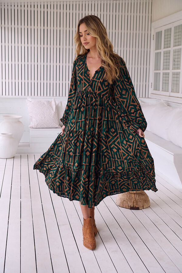 Jaase Vestido midi com estampado esmeralda Eve Verde