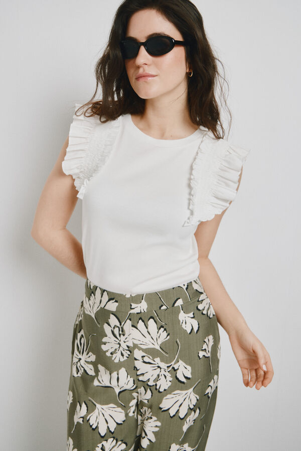 Vero Moda T-shirt com detalhes de folhos Branco