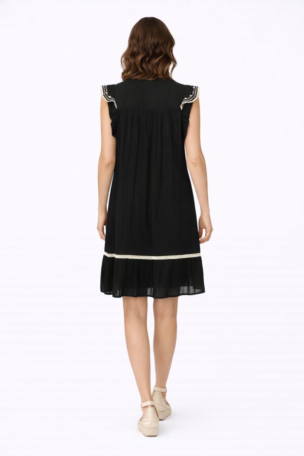 Vila Short embroidered organic cotton dress Black