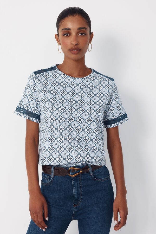 Cortefiel Camiseta com detalhe de bainha Azul