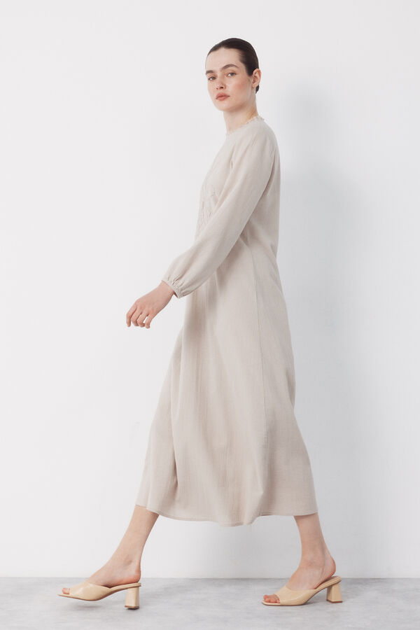 Cortefiel Embroidered dress Beige