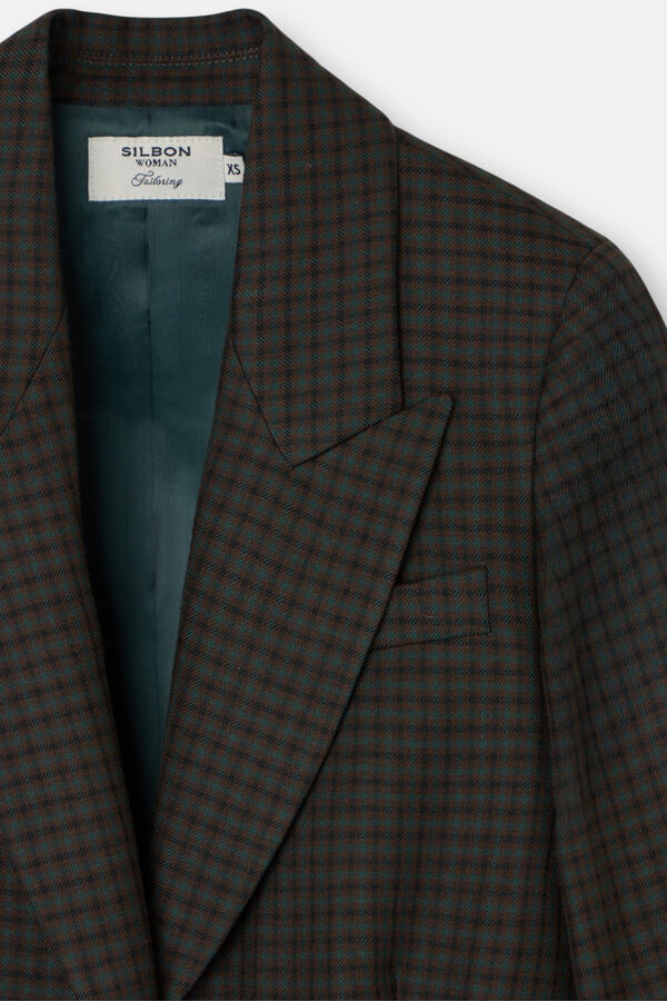 Silbon Sobretudo xadrez longo clássico Verde