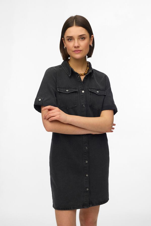 Vero Moda Vestido corto de manga corta denim Negro