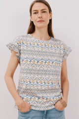 Cortefiel Essential ruffle t-shirt Printed beige