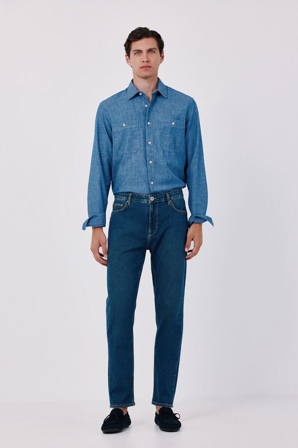 Cortefiel Chambray utility shirt Navy