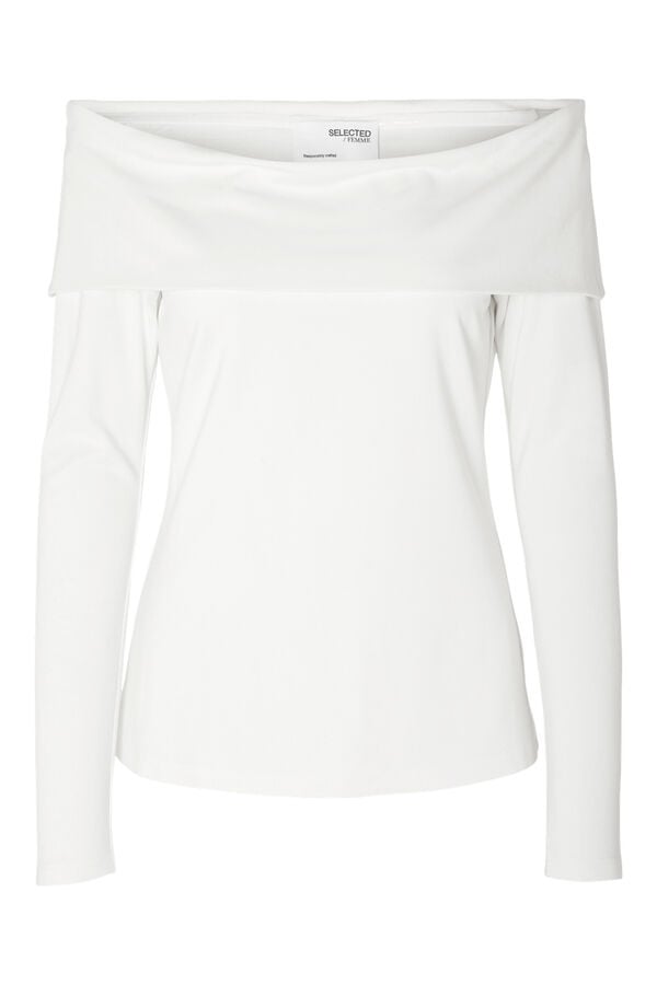 Cortefiel Long sleeve cold shoulder top made with Ecovero viscose.  White