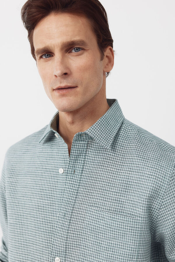 Cortefiel Plaid linen cotton shirt Green