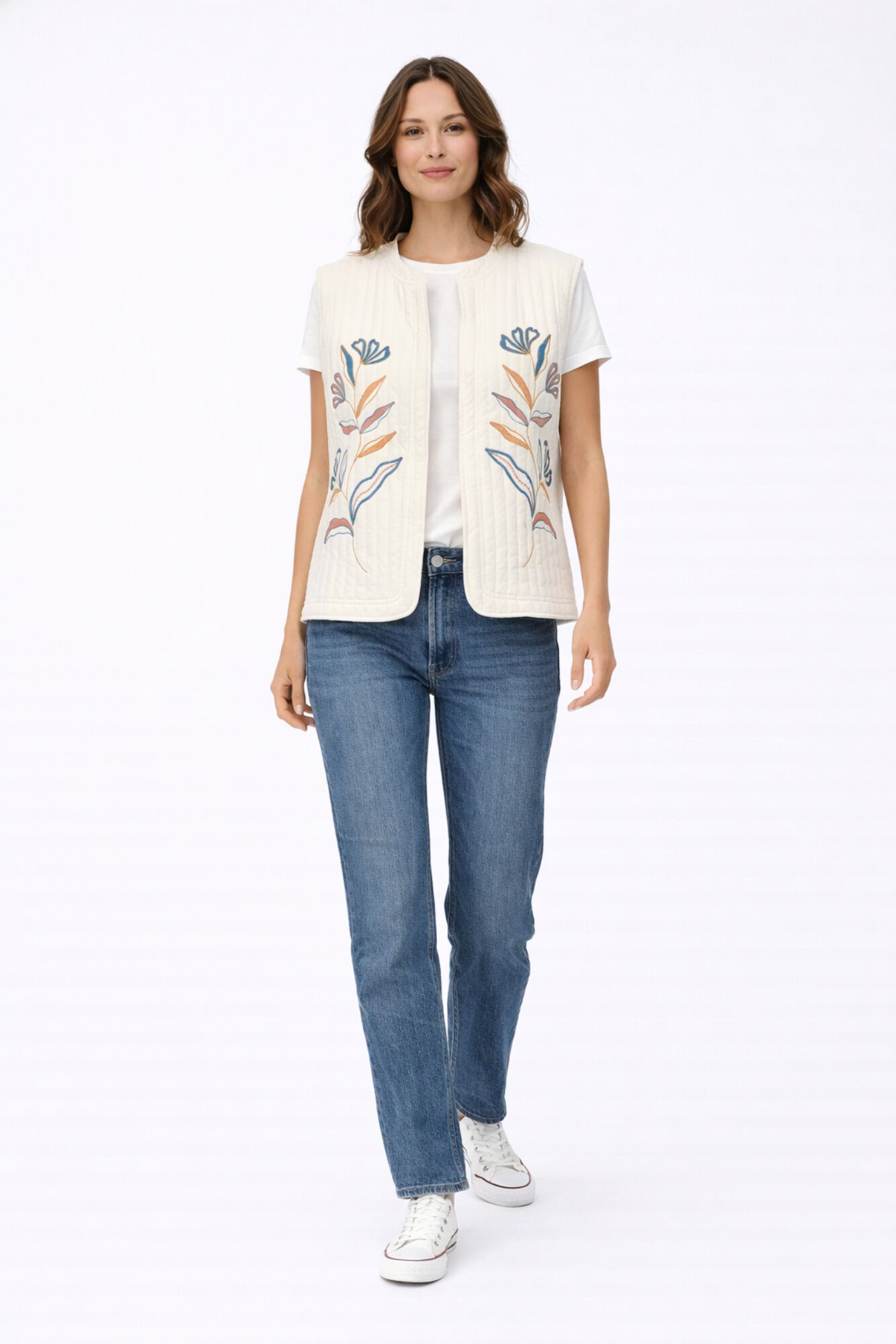 Vila Chaleco acolchado con bordados de algod&oacute;n org&aacute;nico