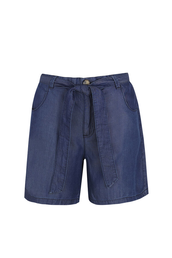 Cortefiel Bermuda fluida em Tencel Azul
