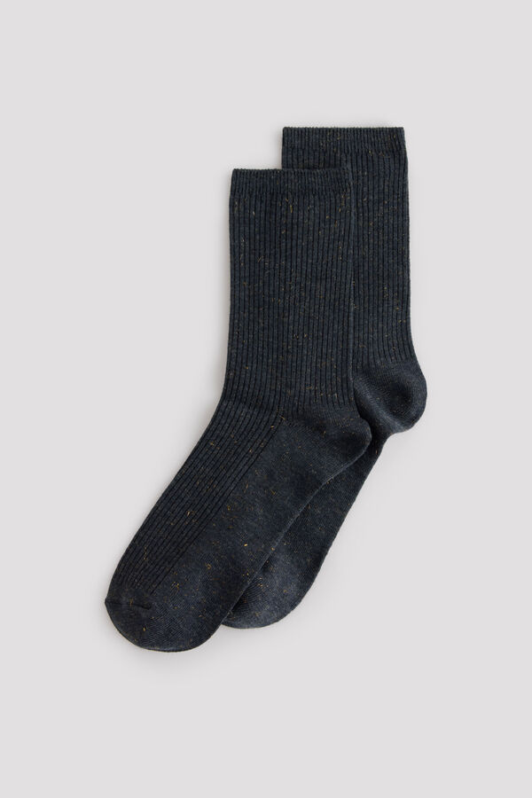 Cortefiel Lurex ribbed socks Blue