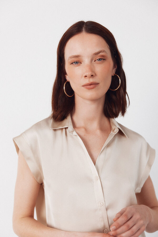 Cortefiel Camisa acetinada Tostado