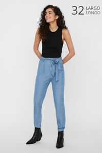 Cortefiel Belted high-waisted TENCEL™ trousers Blue