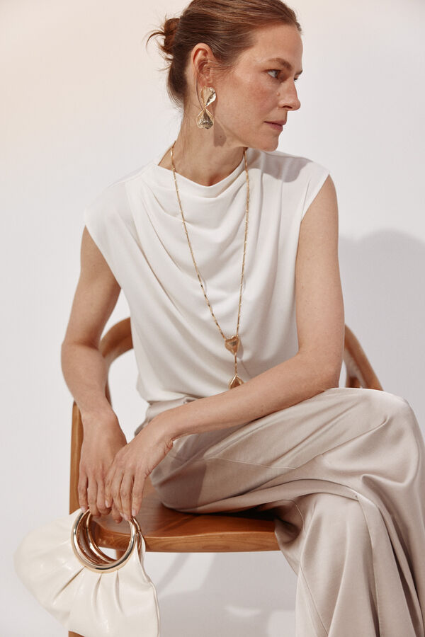 Cortefiel Pleated sleeve top Ivory