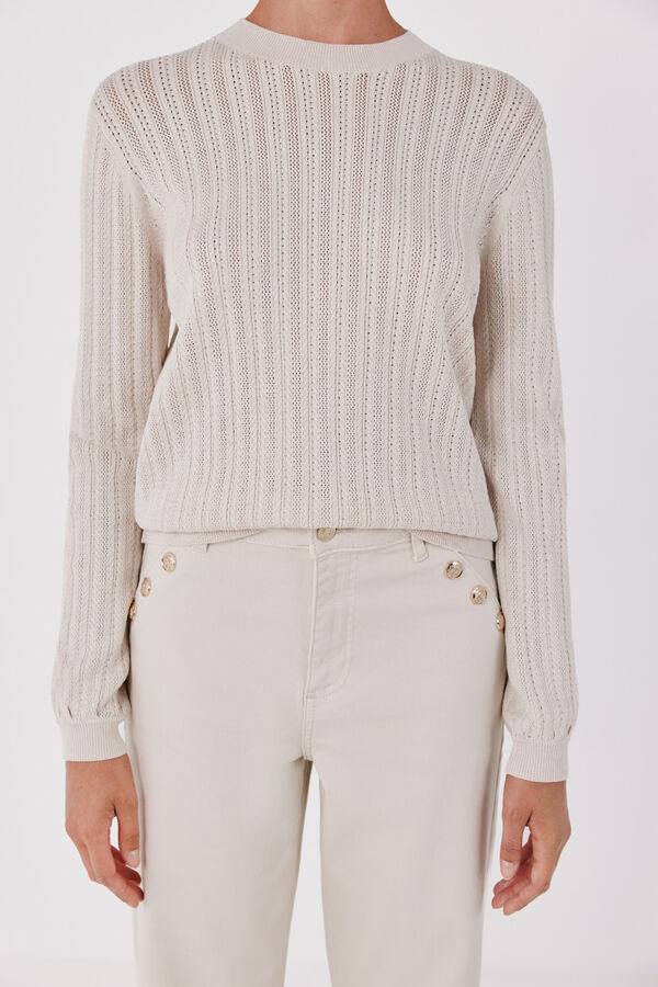 Cortefiel Textured crew neck jumper Nude