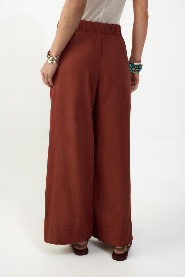 Slowlove Pantal&oacute;n ancho de lino lavado Castanho