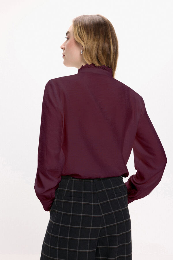 Vila Long sleeve blouse with English embroidered Maroon