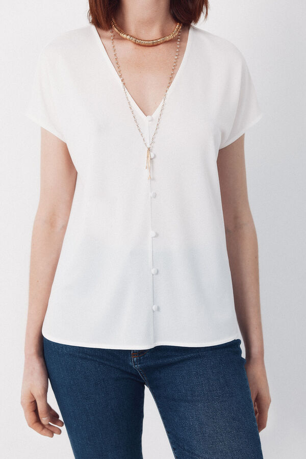 Cortefiel V- buttons neckline v White