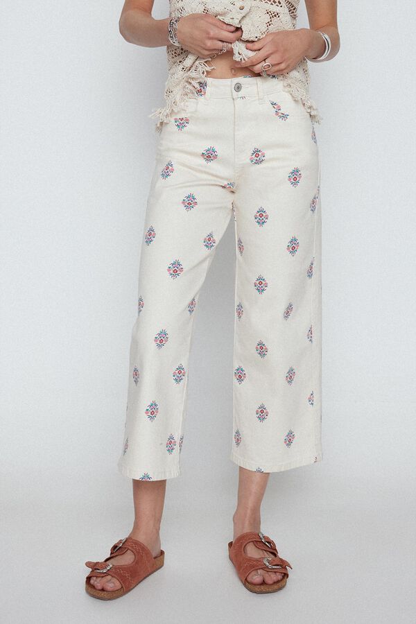 Cortefiel  Printed palazzo trousers Ivory