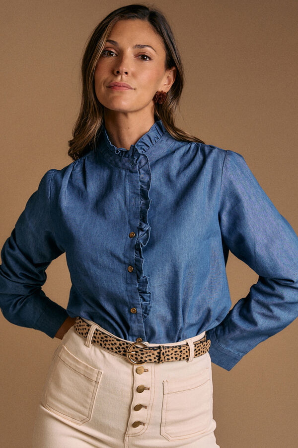 Polín Et Moi Camisa denim com babados Javiera Azul