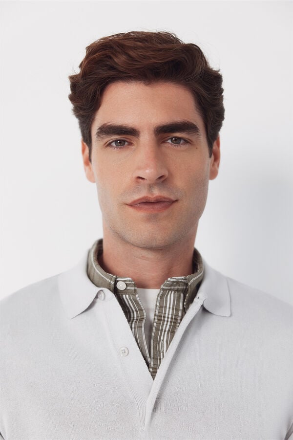 Cortefiel Long sleeve sleeve cotton polo shirt jersey Grey