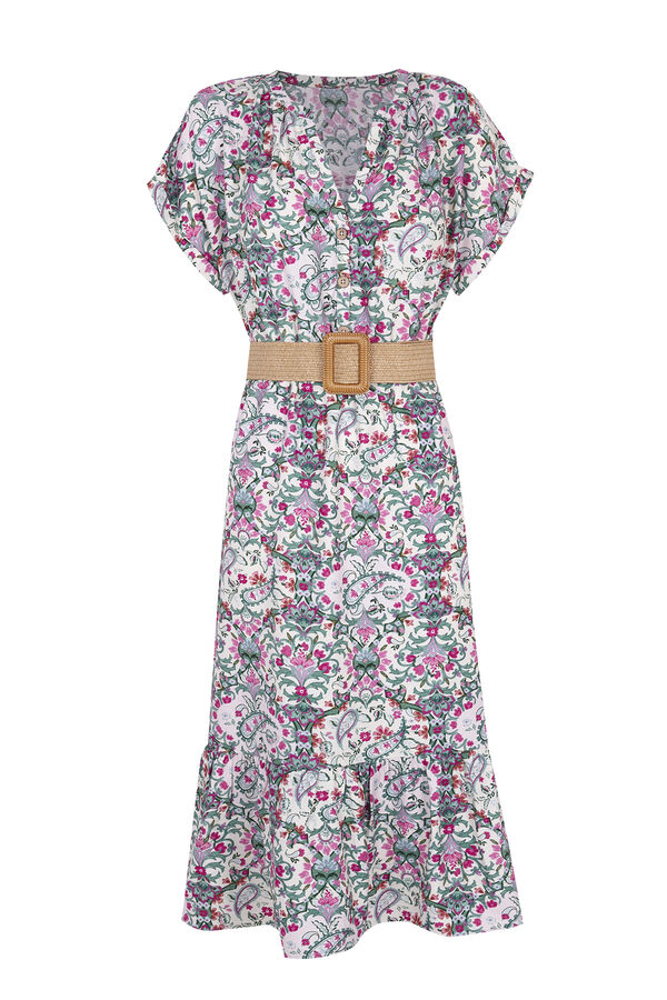 Cortefiel Belted comfort dress Printed white
