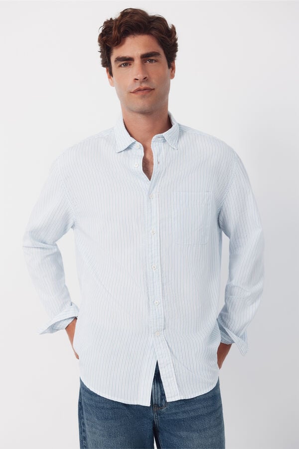 Cortefiel Striped seersucker shirt Blue