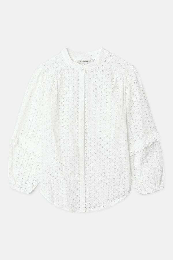 Cortefiel Camisa bordada de manga comprida  Branco