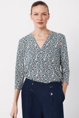 Cortefiel Basic top with mandarin collar Printed green