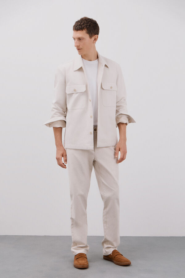 Cortefiel Coordinated cotton linen overshirt Beige