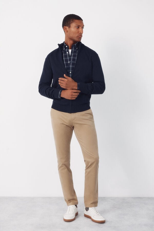 Cortefiel Basic cotton zip fastening cardigan Navy