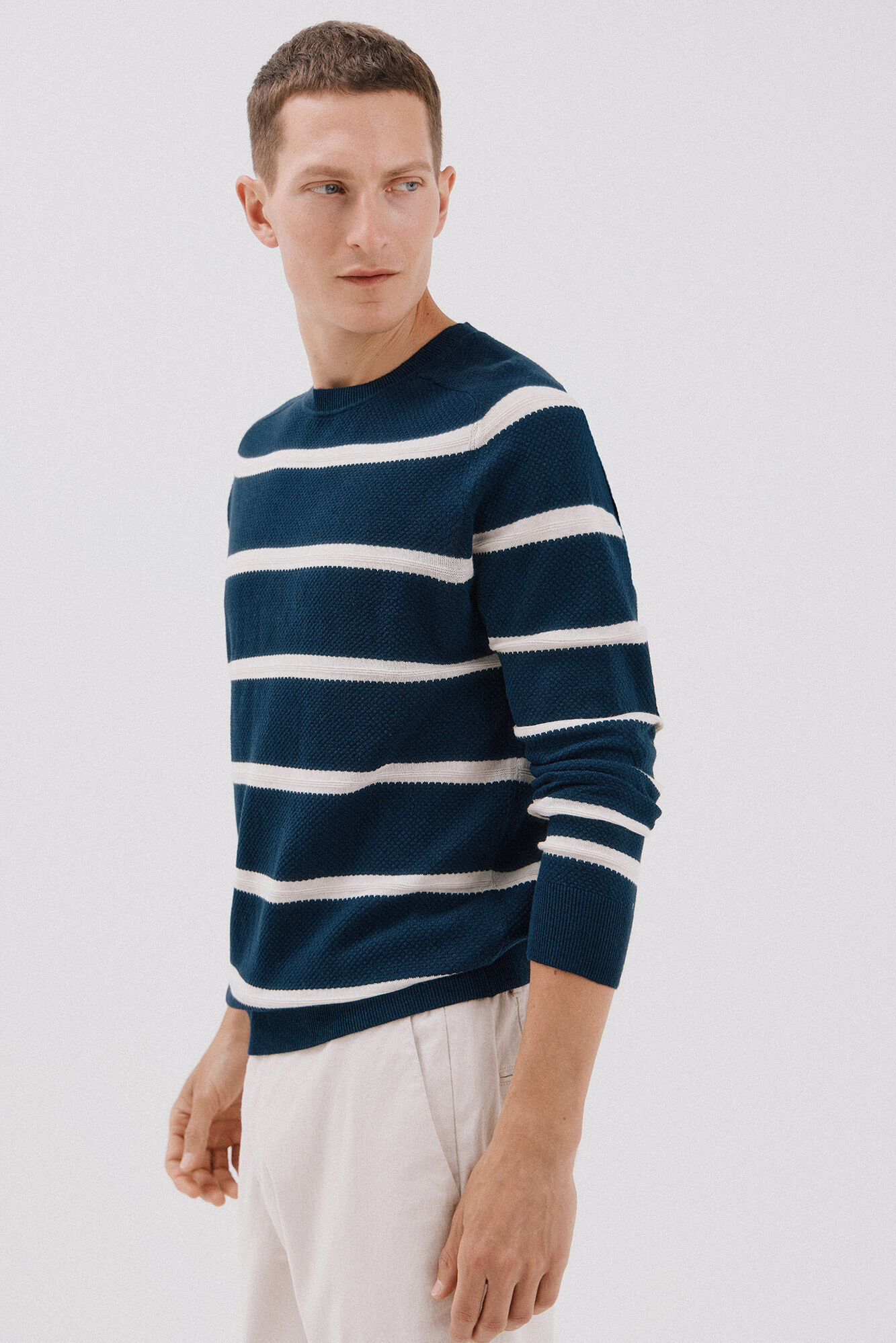 Cortefiel Su&eacute;ter riscas de malha fina com gola redonda 