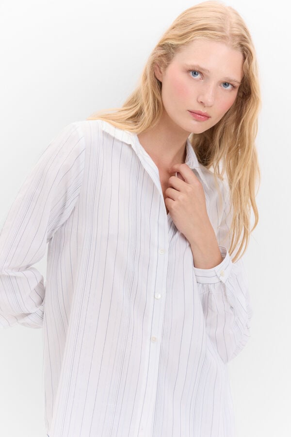 Cortefiel Lurex striped shirt Printed blue