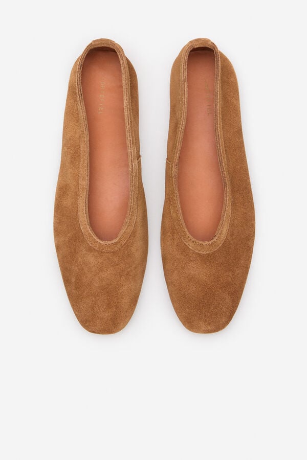 Cortefiel leather ballerina shoe Nude