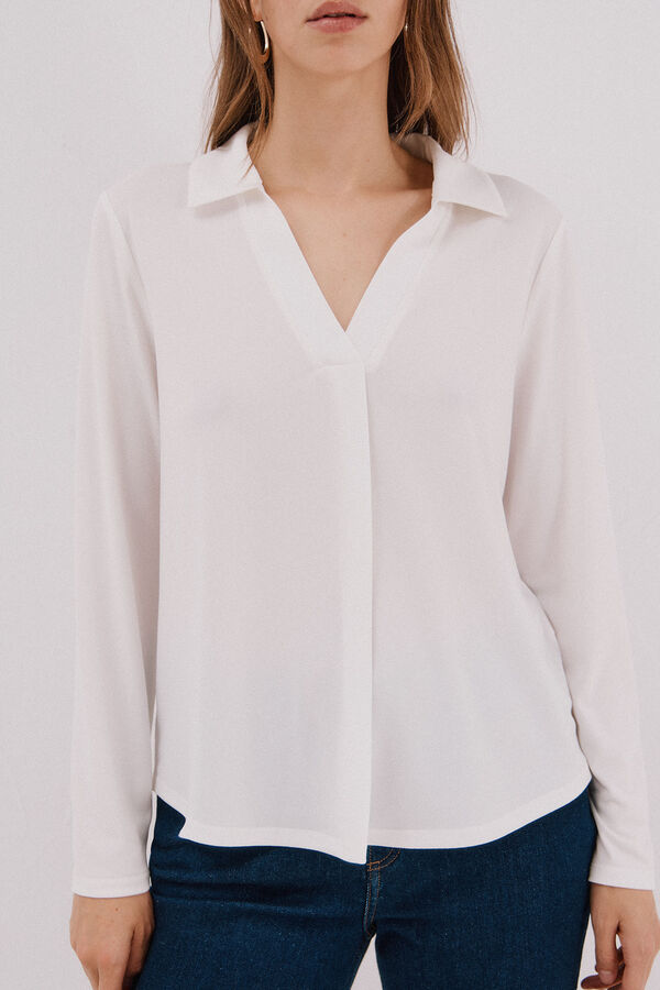 Cortefiel Polo shirt neck t-shirt Ivory