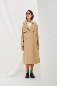 Cortefiel Long trench coat made from organic cotton.  Brown