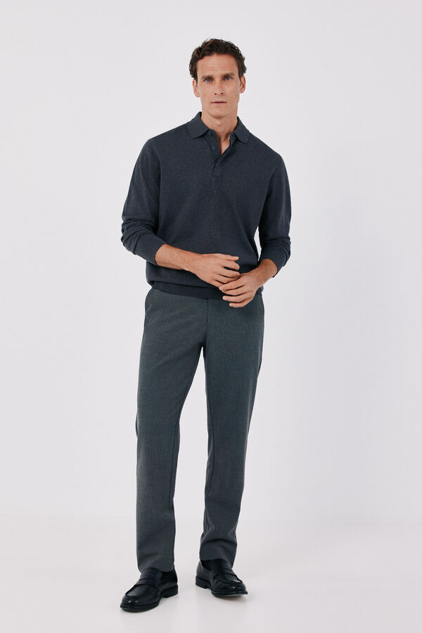 Cortefiel Camisola de malha fina b&aacute;sica gola polo Azul