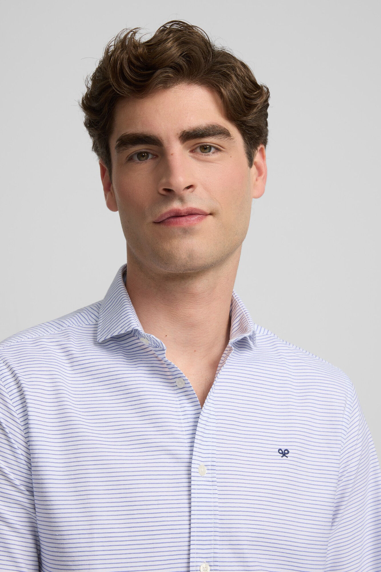 Silbon Oxford sport shirt with horizontal stripes