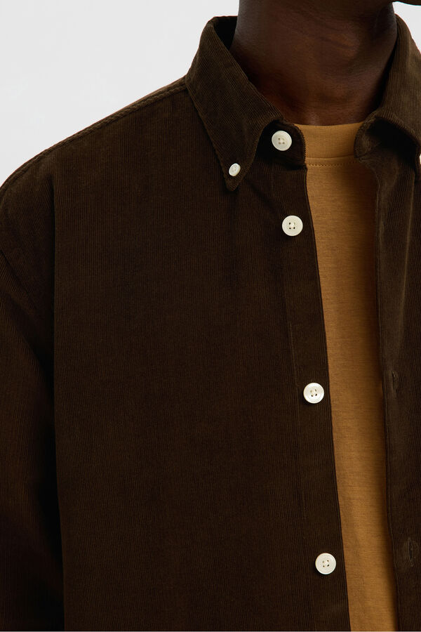 Selected Camisa de veludo cotelê 100% algodão orgânico  Castanho