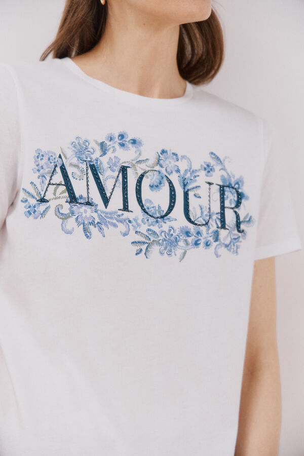 Cortefiel Floral printed t-shirt Printed white