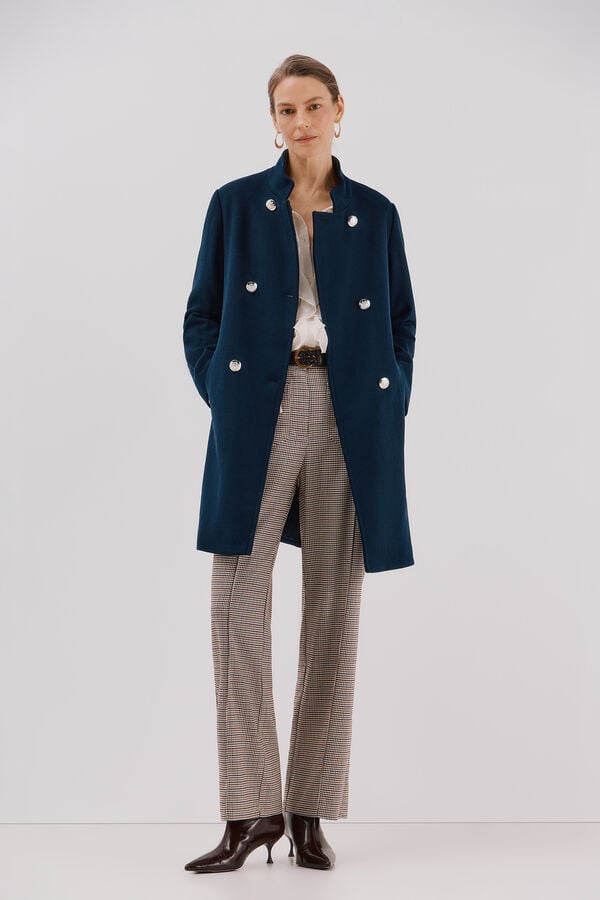 Cortefiel Double-breasted coat with gold buttons Navy