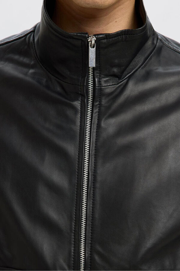 Selected 100% leather leather jacket  Black